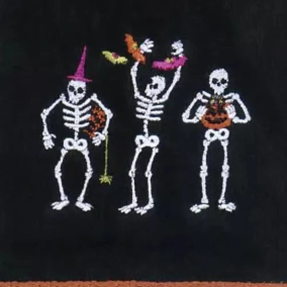 Halloween Cute Skeletons Hand Towel | Bats, Pumpkins, Spider | Black Pink Orange